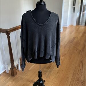 We The Free Gray V-Neck Waffle Knit Top